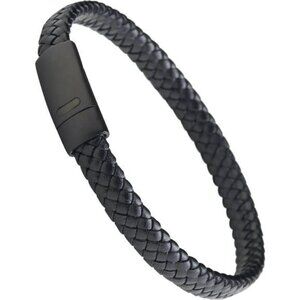 Luxar Mens Black Leather Bracelet Stainless Steel Clasp Minimalist Jewelry